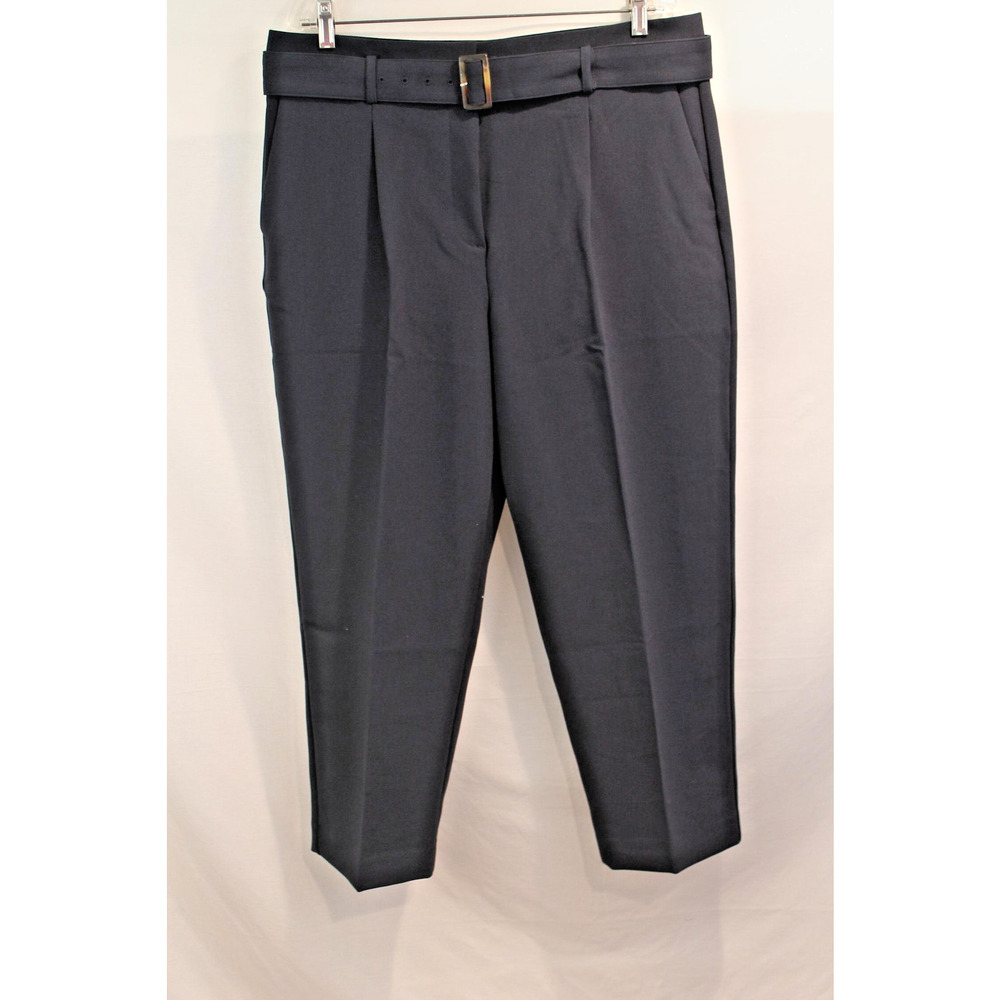Ann Taylor Pants Womens 14 Navy Belted Pleated Pockets Casual Business